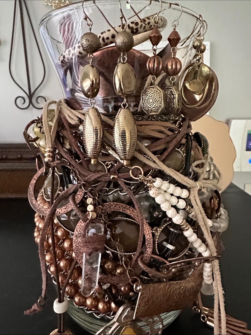 Neutral Toned Decorative Mystery Jewelry Jar. BOHO Inspired.